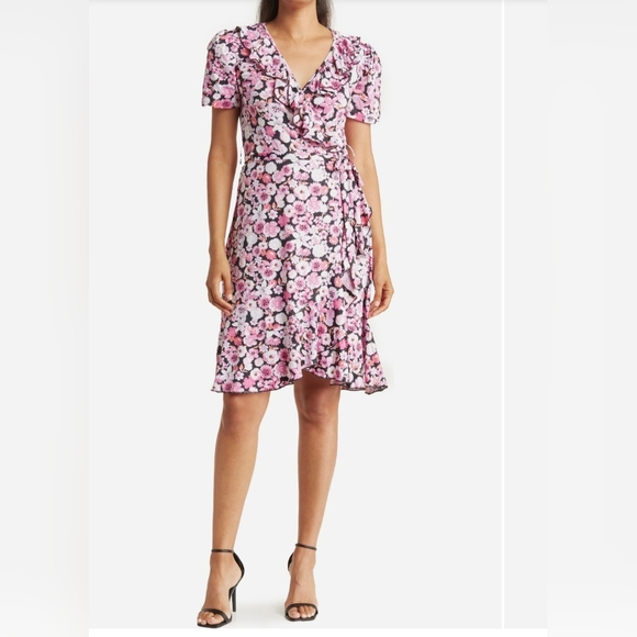 By Design Dresses & Skirts - By Design Nordstrom Pink Floral Faux-Wrap Midi Dress - Size Medium